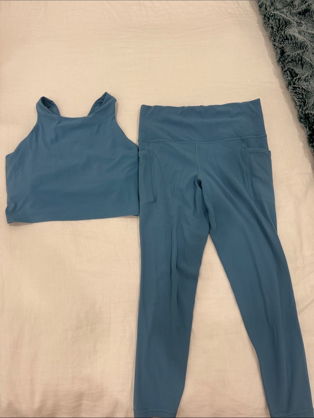Athleta Blue High-Rise Leggings with Matching Cropped Tank
